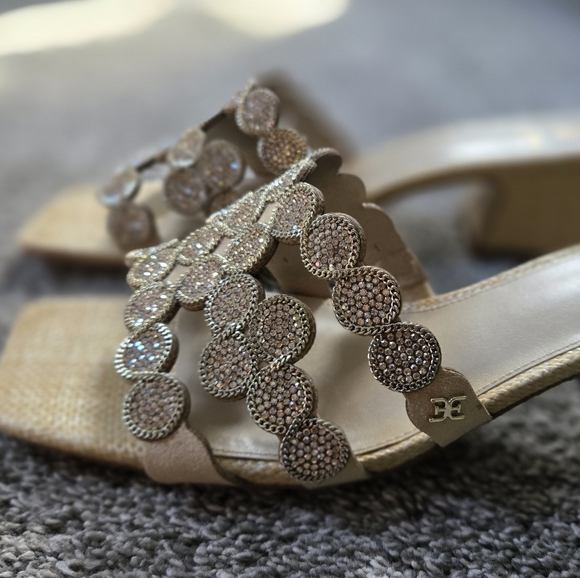 Sam Edelman Winter Square Toe Crystal & Chain Embellished Block Heel Sandal NWB - Picture 10 of 15